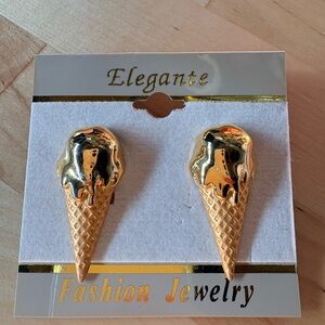 Gold Ice Cream Cone Earrings